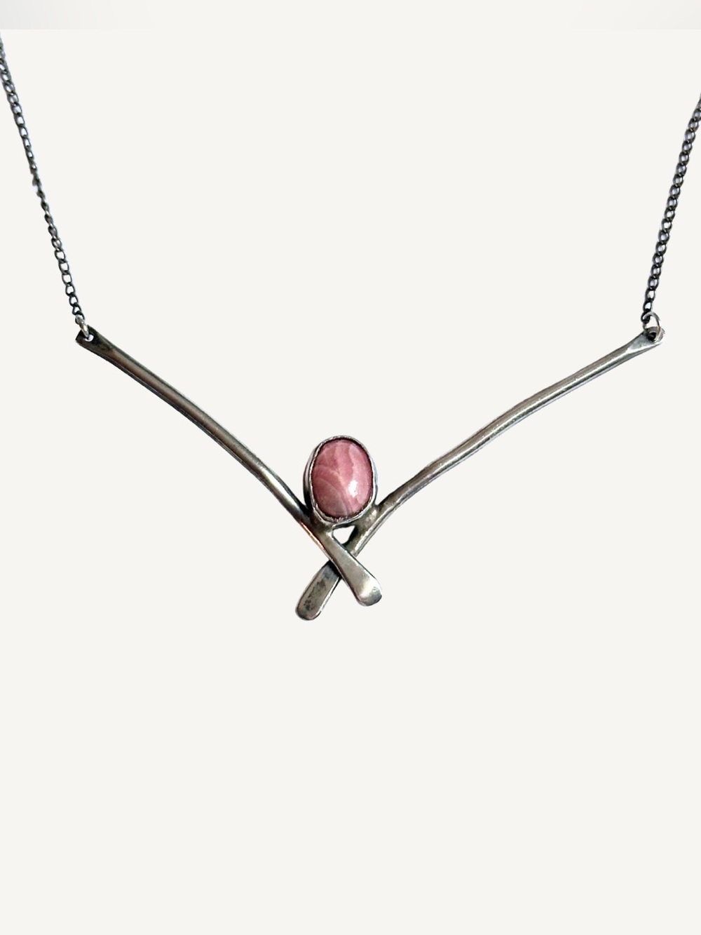 Vintage Sterling Silver Rhodochrosite Pendant Antique Filigree Clasp Necklace